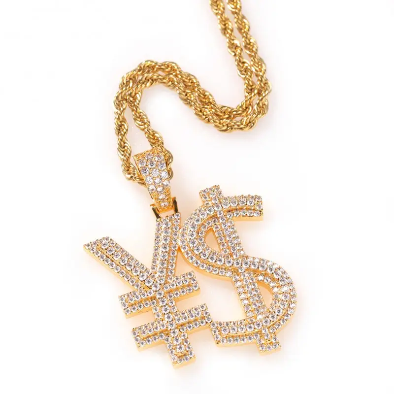 Valuta Yen & Dollar Design ciondolo in oro certificato Hip Hop 24 "catena di corda collana di diamanti regalo di gioielli per uomo e donna