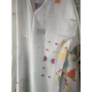 Caftán largo Jamdani color gis, estilo modesto, transpirable, diseño de talla grande, con volantes decorativos, para el día, club, casa, ocio, fiesta, talla única. - Product Image 1