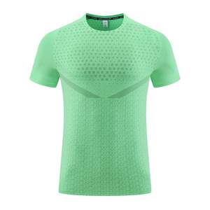 เสื้อยืดออกกำลังกายผู้ชาย แห้งเร็ว ระบายอากาศดี สไตล์วินเทจ แขนปกติ ผ้าโพลีเอสเตอร์ผสมคอตตอน ถักลายพิมพ์ - Product Image 1