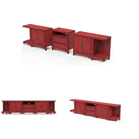 Ensemble de meubles de chambre à coucher Nouveau support de téléviseur écarlate en bois d'acajou mongol avec 2 armoires et tiroirs prêt à expédier depuis l'Indonésie