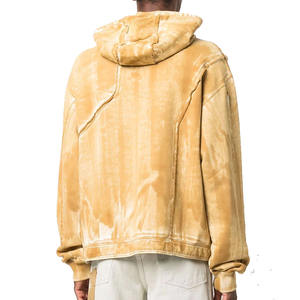 Pull à capuche délavé à l'acide pour homme, vêtement d'hiver à la mode, couleur Orange, avec poche avant, à bas prix, 2023 - Product Image 4