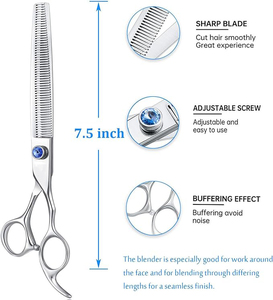 กรรไกรซอยผมสแตนเลสผสม56-ฟัน7.5นิ้วพร้อมด้ามจับสกรูอัญมณีสีฟ้า - Product Image 2