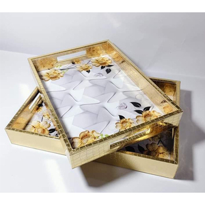Lot de 2 plateaux de service en bois rectangulaire en MDF avec autocollant Plateau en bois de style moderne Meena pour restaurant - Product Image 4