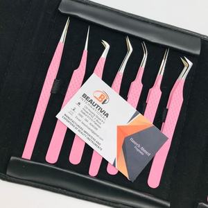 Petite pince à épiler d'extension de cils quantité minimale de commande en gros pince à épiler d'extension de cils à revêtement en poudre rose avec logo gravé personnalisé - Product Image 3