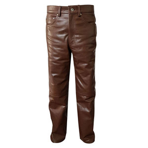 Pantalones de Cuero Marrón para Hombre, Corte Recto, Casuales, con Presillas para Cinturón, Ropa de Trabajo - Product Image 1