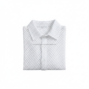 เสื้อเชิ้ตตาข่ายโปร่งสีขาว เสื้อลำลองระบายอากาศได้ดี ผ้าตาข่าย เหมาะสำหรับฤดูร้อน ชายหาด สตรีทแวร์ เสื้อเชิ้ตติดกระดุมสำหรับผู้ชาย - Product Image 6