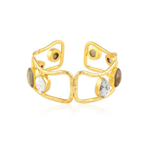 Natural stone labradorite with dendritic opal designer texture adjustable <b>bracelet</b> 18k gold plated <b>fashion</b> jewelry <b>cuff</b> <b>bracelet</b> - Product Image 1