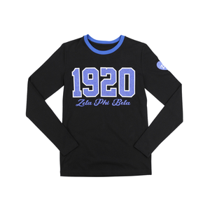 Zeta Phi Beta 1920 Camiseta Bordado de manga larga de algodón negro Ropa de vida griega Ropa casual Ropa de hermandad universitaria - Product Image 1