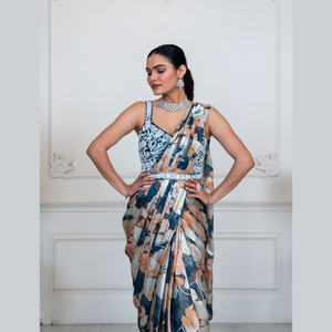 Vente en gros Prêt à porter Saree en satin doré avec Hanardwork Premium Indian Party Festive Wear de l'Inde - Product Image 3