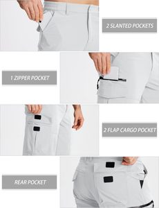 กางเกงขาสั้นออกกำลังกายสำหรับผู้ชายกางเกงคาปรีแห้งเร็วมี7กระเป๋า3/4กระเป๋ามีซิปกางเกงกีฬาเดินป่าผ้ายืด Ripstop และแห้งเร็ว - Product Image 4