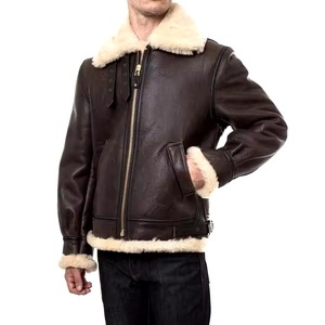 رجل راكب الدراجة النارية جلد الغنم الحقيقي shearling <span class=keywords><strong>b3</strong></span> الانتحاري سترة جلدية ومعاطف دراجة نارية حقيقية - Product Image 3