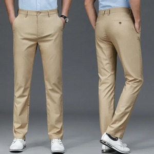 Pantalon long décontracté pour hommes Costume d'affaires noir élastique à quatre côtés à jambe droite Léger pour un usage quotidien Taille moyenne - Product Image 1