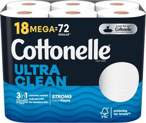 Papier toilette Cottonelle Ultra Clean, papier toilette résistant, 18 méga-rouleaux (18 méga-rouleaux = 72 rouleaux normaux), 312 feuilles par rouleau - Product Image 6