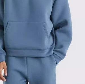 Conjunto de Sudadera con Capucha Holgada de Felpa Gruesa para Hombre, Color Sólido, 2 Piezas, Chándal, Logotipo Personalizado - Product Image 6