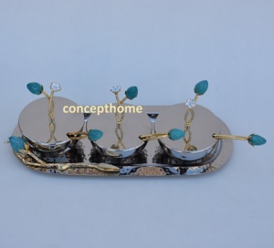 Bol décoratif nordique en métal argenté pour servir les noix, avec poignée en forme de branche florale dorée, fait main, écologique, résistant au four, bol moderne - Product Image 5