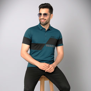 เสื้อยืดผ้าโพลีคอตตอนสีสองสีสำหรับผู้ชายชุดกีฬาแบบลำลอง - Product Image 1