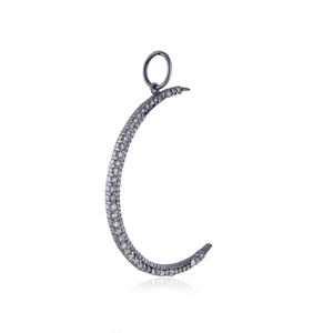 Oxidado 925 Plata Pave diamante media luna colgante hecho a mano joyería fina al por mayor, colgante para regalo joyería Unisex - Product Image 2