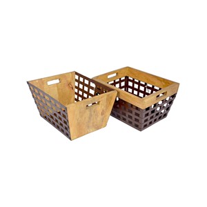 Set of 2 Wooden Metal Storage Baskets with Felt Material Multipurpose for Home Kitchen Bathroom Food Storage basket - Product Image 2
