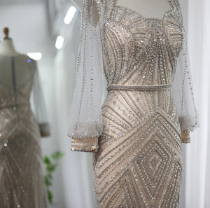 Robes de soirée de luxe en cristal brodé, taille empire, perles, longueur au sol, robe de soirée fantaisie avec strass, vêtements de fête - Product Image 3