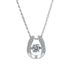 Collier pendentif fer à cheval géométrique Jeulia avec moissanite taille ronde en or blanc 14 carats plaqué rhodium - Product Image 1