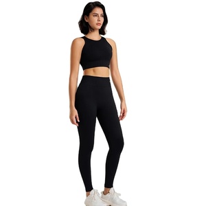 Premium Customize Breathable 2 Piece Set 100% <b>Organic</b> Cotton Gym Workout Yoga Set New Stylish Plain Women Tracksuit - Product Image 1