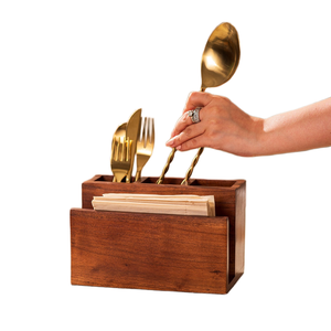 Bằng Gỗ Dao Kéo Mô Chủ Organizer Với Nhiều Khe Cắm Cho Bàn Ăn Nhà Bếp Cho Thìa Dĩa Khăn Ăn Lưu Trữ - Product Image 1