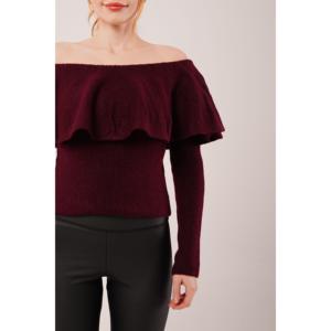 Suéter Borgoña con Cuello Madonna y Detalle de Volantes al por Mayor para Mujer - Product Image 6