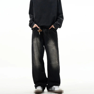 Jean en denim gris délavé coupe slim à jambe droite pour homme, pantalon décontracté en coton taille mi-haute style automne - Product Image 5