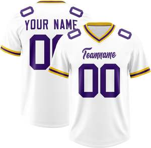 เสื้อฟุตบอลอเมริกันแบบซับลิเมชั่นสั่งทำพิเศษ แห้งเร็ว ป้องกันแบคทีเรีย ป้องกันรังสียูวี ระบายอากาศได้ดี ไซส์ใหญ่พิเศษ พร้อมชื่อทีม แถบแขนเสื้อ และโลโก้ - Product Image 5