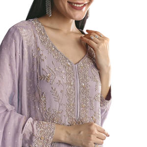 Venta al por mayor lavanda Chinon Kurta Sharara con Cutdana Dupatta para la fiesta de la boda desgaste recepción festiva y pedidos étnicos personalizados - Product Image 1
