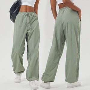 Pantalon Cargo sportif décontracté à cordon de serrage en laine d'automne avec taille élastique Pantalon de survêtement évasé à coupe ample et poche - Product Image 2