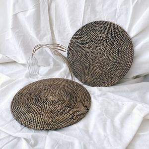 Handmade Tabletop Decoration Rattan <b>coaster</b> With <b>Black</b> Rim Natural Dinner Serving Charger Plates - Product Image 2