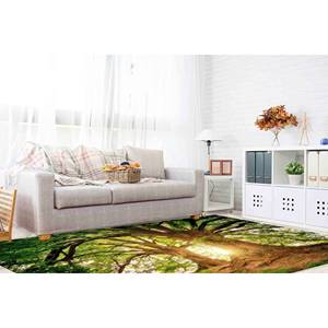 Alfombra Estampada Colorida - Diseño de Árbol, Naturaleza, Bosque, Estilo Rústico, Personalizada, Alfombra de Terciopelo - Product Image 4