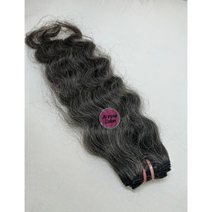 Mèches de cheveux humains indiens vierges Remy, gris foncé bouclés, double trame, doux, lisses, brillants, toutes couleurs, teintables pour tissage capillaire - Product Image 4