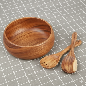 Juego de Cuencos y Cucharas de Madera Hechos a Mano Contemporáneos, Diseñados para una Presentación de Comida Elegante, Uso en Cenas Informales y Fiestas, Regalo Ideal - Product Image 6
