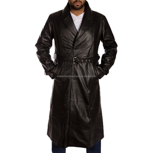 Vente en gros Manteau en cuir de mouton véritable respirant à double col décontracté pour hommes avec polaire de laine à l'intérieur des manteaux en cuir noir - Product Image 1