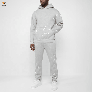 OEM Custom Logo Solid Color Heavyweight Paint Splatter 2 Piece Set Pullover <b>Vintage</b> Men Distressed <b>Tracksuit</b> - Product Image 1