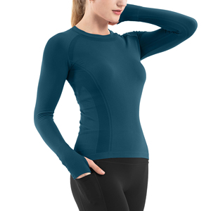 Vente en gros de hauts de sport respirants sans couture pour femmes, col rond, coupe décontractée, manches longues, haut de yoga pour l'exercice et le sport - Product Image 1