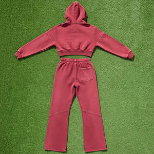 New Arrived Winter Solid Vintage Embroidered Hip Hop Style Regular Top <b>Zip</b> Hoodie <b>Jogger</b> Set 100% Cotton Lightweight Tracksuit - Product Image 6