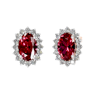 Pendientes de Oro Sólido de 14K con Halo de Rubí Sintético, Fabricante de Joyería Fina, Pendientes Personalizados con Diamantes de Corte Oval, Cultivados en Laboratorio, OEM, ODM - Product Image 2