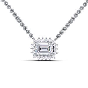 IGI Certified Lab Grown Diamond Emerald Cut Halo Pendant in 14K Yellow / Rose & White Gold Elegant <b>Step</b> Cut Design - Product Image 5