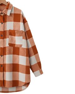 Chemise-veste surdimensionnée à carreaux blancs et orange rouille pour homme, personnalisée, à manches longues, boutonnée, chaude, pour l'hiver - Product Image 3