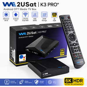 Boîtier TV Android 12.0 We2USat K3 PRO+ 2026 H618 4G 32G 6K HDR Wifi6 1000M LAN BT avec télécommande vocale rétroéclairée, Boîtier TV OTT VS Vseebox - Product Image 1