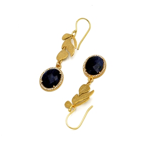 Pendientes de Gota Ovalados de Sodalita Dua Hechos a Mano, Chapados en Oro de 18K, Latón, Joyería Elegante y Moderna para Bodas - Product Image 3
