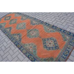 Tapis turc vintage de grande surface 3.8ft X 10.7ft classique Orange bleu Style laine latex pour couloir chambre Rectangle Patchwork - Product Image 4