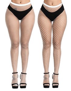 Collants résille blancs sexy <span class=keywords><strong>grande</strong></span> <span class=keywords><strong>taille</strong></span>, <span class=keywords><strong>taille</strong></span> haute, ajourés, pour femme, lingerie de club, bas résille à grands maillons - Product Image 1