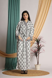 Style bohème indien imprimé fleuri coton Long Kimono femmes confortable Boho peignoir maillots de bain couverture Ups Robe Robe coton - Product Image 5