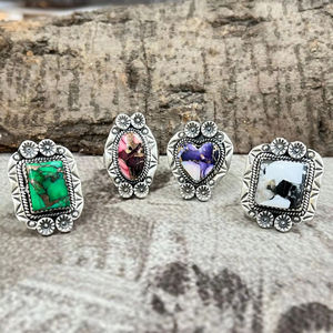 Bague de mariage réglable en argent sterling fait à la main avec pierres naturelles ovales pour femme - Product Image 1