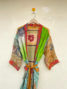 Kimono Sari de seda reciclada para mujer Kimono de seda crepé batas de dama de honor - Product Image 3