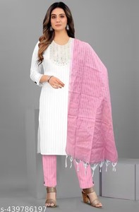 Thanh lịch khadi bông phụ nữ salwar phù hợp với với dupatta thiết kế dân tộc mặc nhiều kích cỡ bán buôn giản dị và bên mặc - Product Image 4